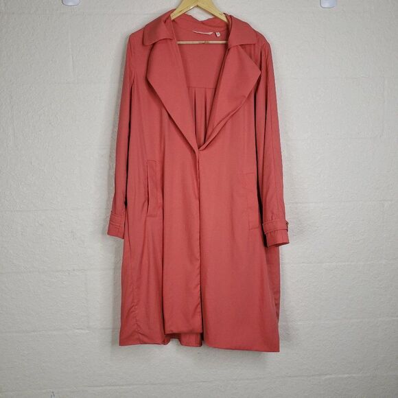 Soft Surroundings Coral Trench Coat Size Large - Picture 2 of 16